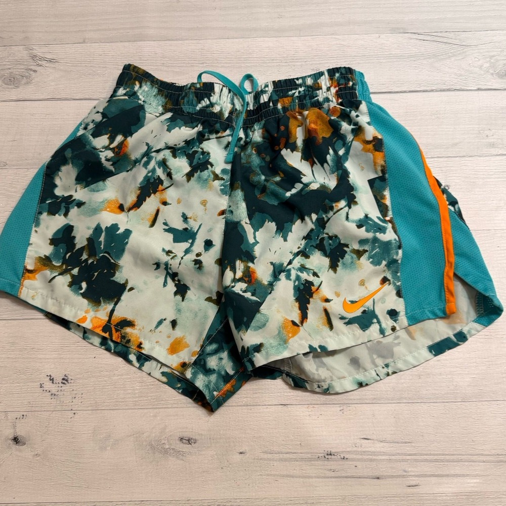Nike drifit girls aqua orange patterned shorts youth large